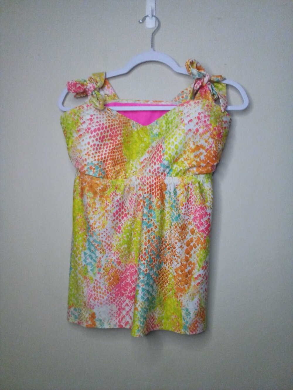 Becca Tankini Top Women 0X 14-16 Swim Tie Straps Pattern Colorful
